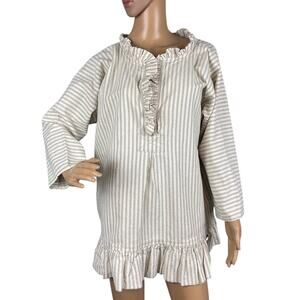 Rita NoTiara Linen Ruffle Blouse Tan White Stripe One SZ  Lagenlook Boho